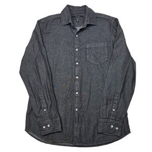 Tahari Slim Fit Denim Shirt Men's Medium Black Jean Long‎ Sleeve Button Down NEW